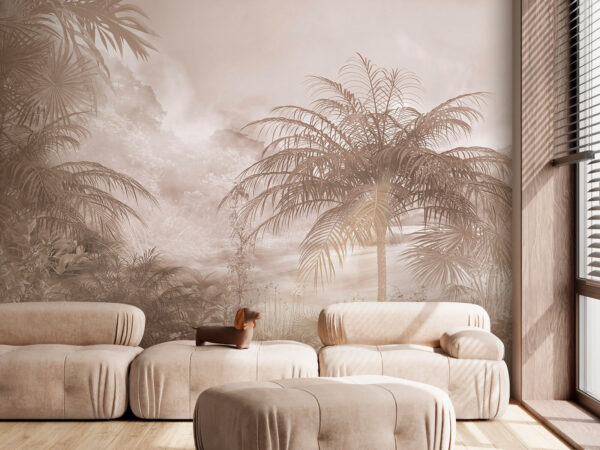 Sepia jungle scene with palm trees Wall murals Sepia jungle scene with palm trees