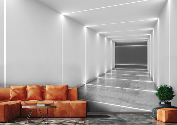 White hallway with bright lights Wall murals White hallway with bright lights
