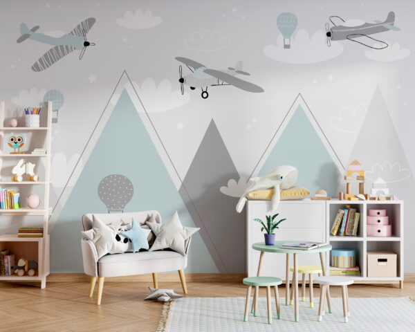 Wallpaper with airplanes and hot air balloons Wall murals Wallpaper with airplanes and hot air balloons