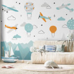 Wall murals Wallpaper with airplanes and hot air balloons