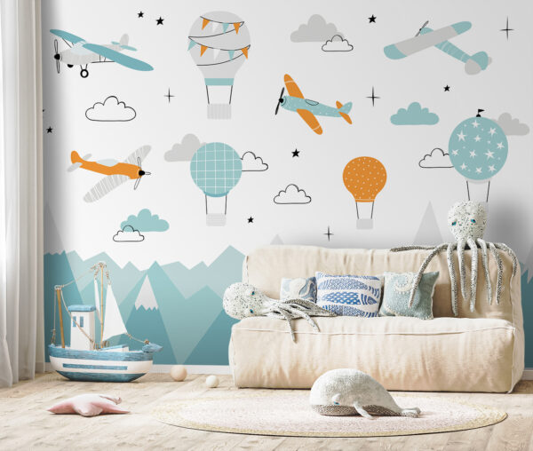 Wallpaper with airplanes and hot air balloons Wall murals Wallpaper with airplanes and hot air balloons