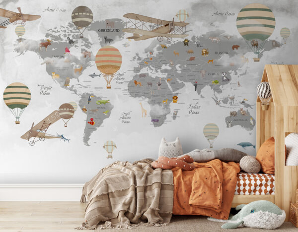 Hot air balloon with a shark in the background Wall murals Hot air balloon with a shark in the background