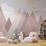 Wall murals Geometric mountains with birds flying.
