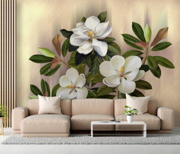 Elegant blooms with lush green leaves Wall murals Elegant blooms with lush green leaves
