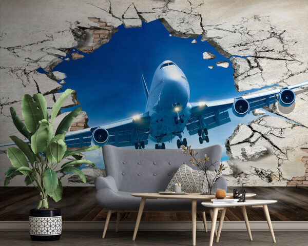 Jet bursts through cracked wall Wall murals Jet bursts through cracked wall