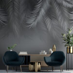 Wall murals Silver palm leaves on gray background.