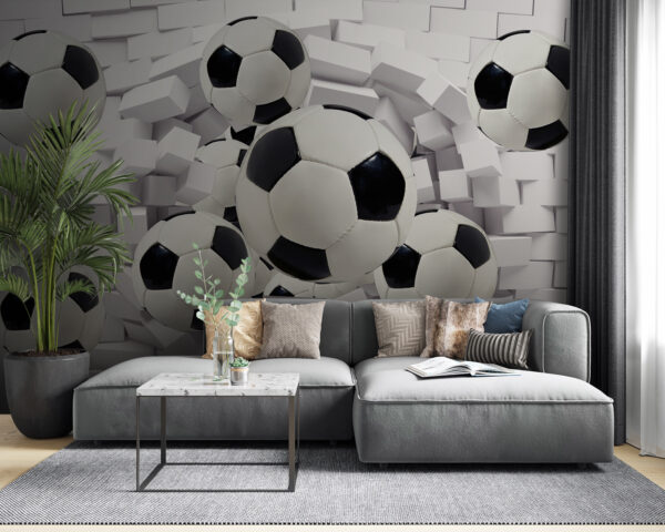 Soccer balls breaking through wall Wall murals Soccer balls breaking through wall
