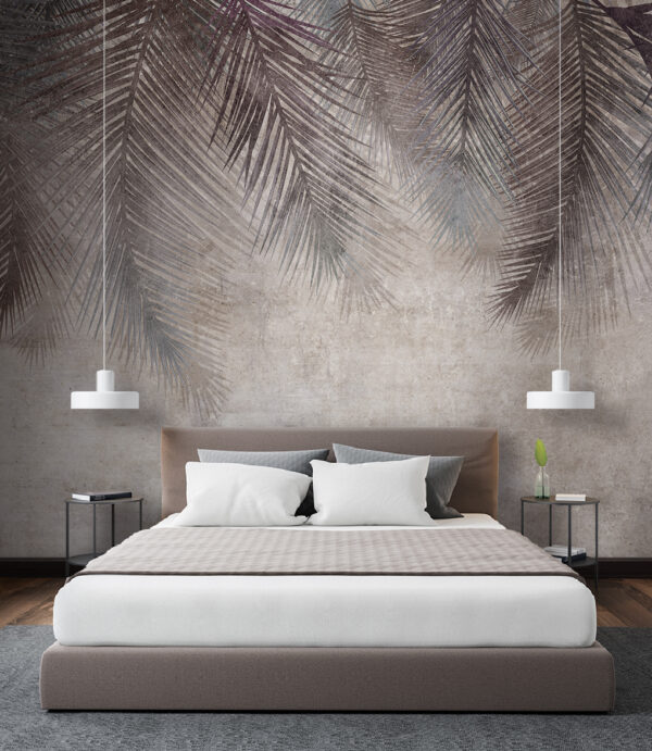 Tropical leaves on textured background Wall murals Tropical leaves on textured background