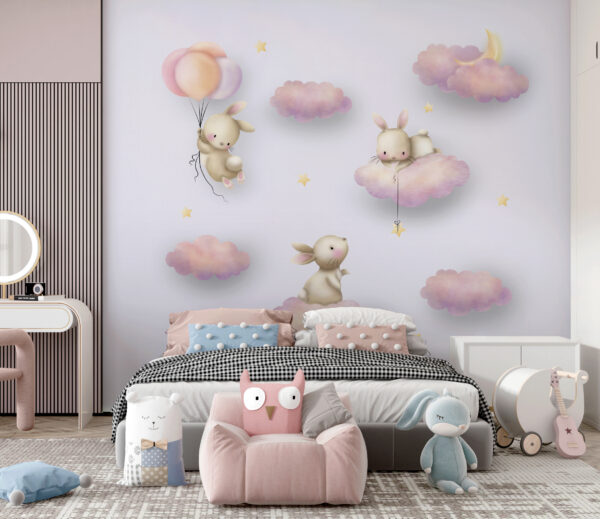 Group of rabbits on clouds Wall murals Group of rabbits on clouds