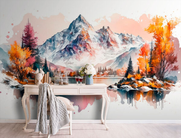 Painting of a tree with orange leaves Wall murals Painting of a tree with orange leaves