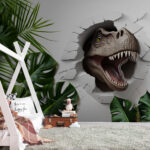 Wall murals Dinosaur emerges through cracked wall