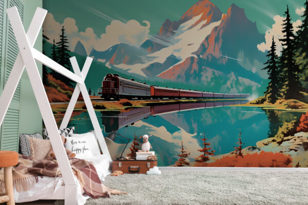 Train passing by a mountain Wall murals Train passing by a mountain