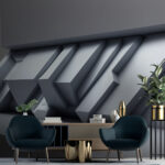 Wall murals White wall with geometric shapes