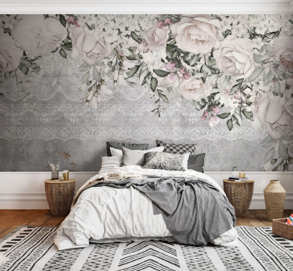Vintage floral lace and roses design Wall murals Vintage floral lace and roses design