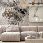 Wall murals Abstract tropical leaves in grayscale