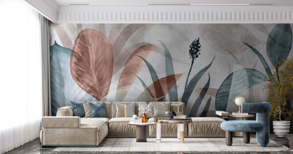Abstract leaves in soft earthy tones Wall murals Abstract leaves in soft earthy tones