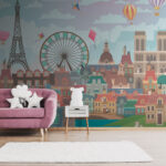 Wall murals Purple and white striped hot air balloon
