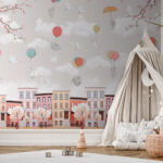 Wall murals Cartoon of a rabbit holding an umbrella
