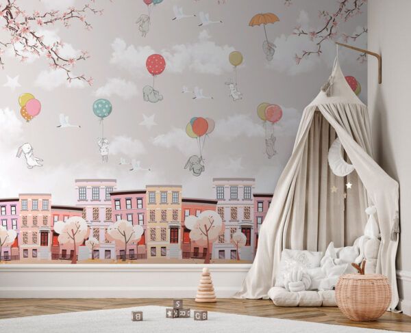 Cartoon of a rabbit holding an umbrella Wall murals Cartoon of a rabbit holding an umbrella