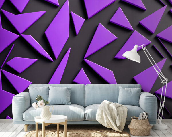 Purple triangles on a black surface Wall murals Purple triangles on a black surface