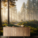 Wall murals Sunlit forest path through trees.