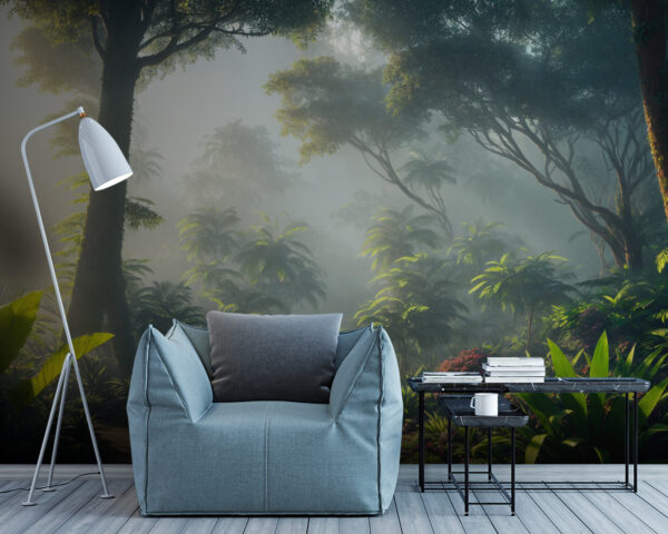 Path through a forest with trees and plants Wall murals Path through a forest with trees and plants