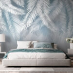 Wall murals Silver palm leaves on light background.