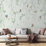 Wall murals Birds flying among hanging vines.