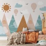 Wall murals Mountains and balloons under sunny sky