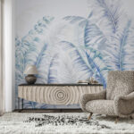Wall mural Pastel leaves with elegant pattern