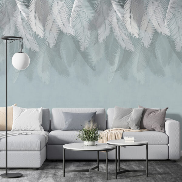 White feathers on a blue background Wall murals White feathers on a blue background
