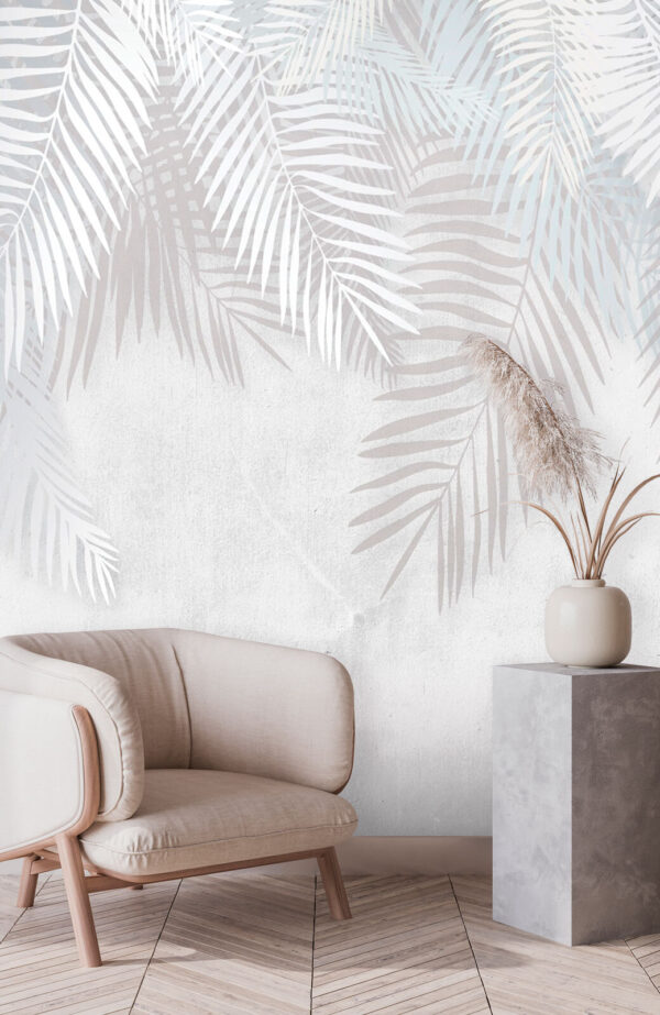 White wall with a leaf shadow Wall murals White wall with a leaf shadow