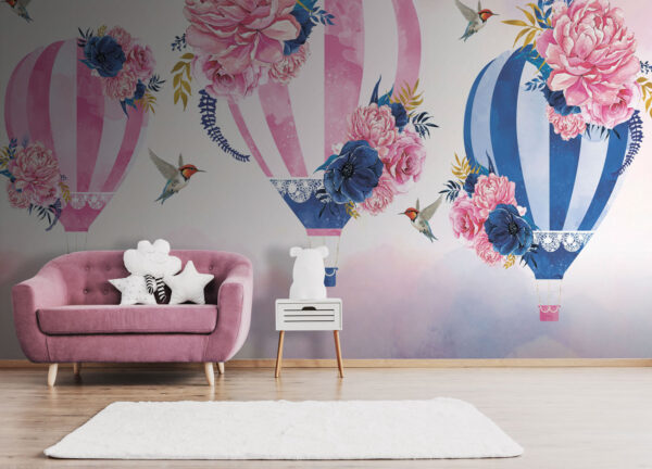 Group of hot air balloons with flowers Wall murals Group of hot air balloons with flowers
