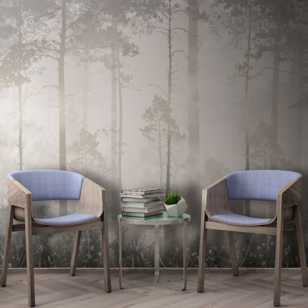 Foggy forest, softly illuminated morning Wall murals Foggy forest, softly illuminated morning