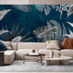 Wall murals Tropical leaves on teal background