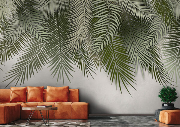 Tropical leaves against a plain background Wall murals Tropical leaves against a plain background
