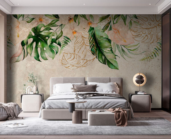 Painting of flowers and leaves Wall murals Painting of flowers and leaves