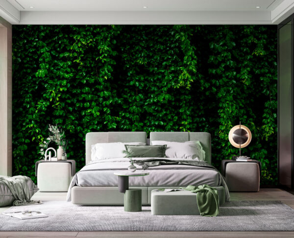Vibrant green foliage wall background Wall murals Vibrant green foliage wall background