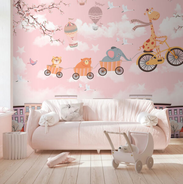 Animals cycling through the sky happily Wall murals Animals cycling through the sky happily