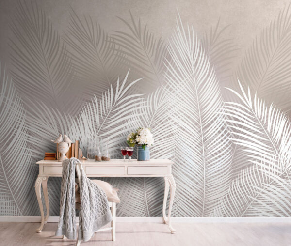 Elegant white palm leaves pattern Wall murals Elegant white palm leaves pattern