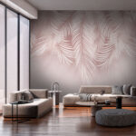 Wall murals Soft palm leaves on pastel backdrop.