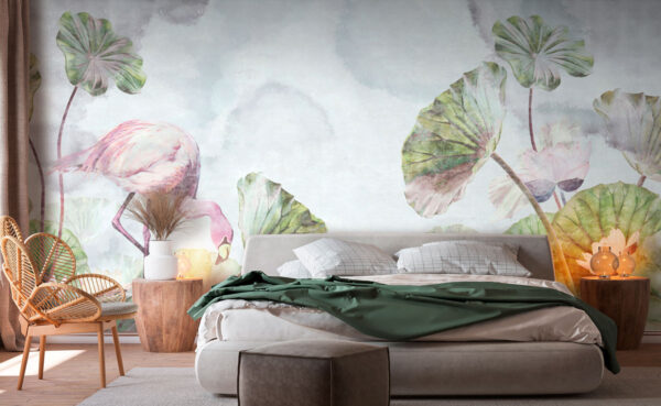 Flamingo and leaves Wall murals Flamingo and leaves
