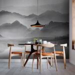 Wall murals Foggy landscape with mountains