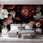 Wall murals Dark floral elegance with blooming beauty.