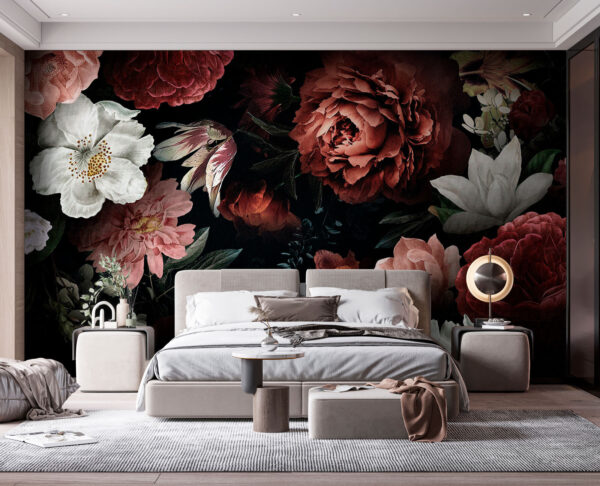 Dark floral elegance with blooming beauty Wall murals Dark floral elegance with blooming beauty