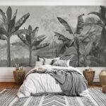 Wall murals Black and white image of a banana tree