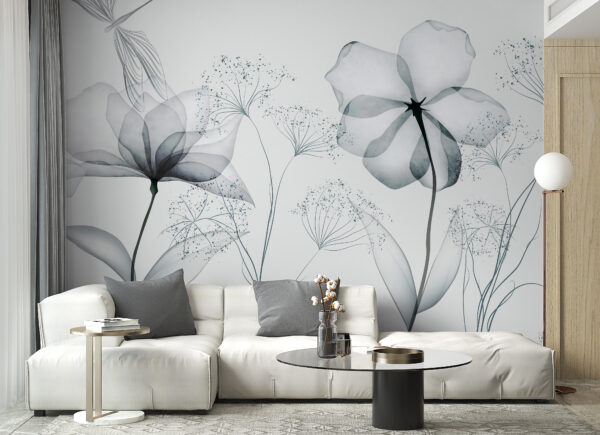 Delicate flowers in monochrome design Wall murals Delicate flowers in monochrome design