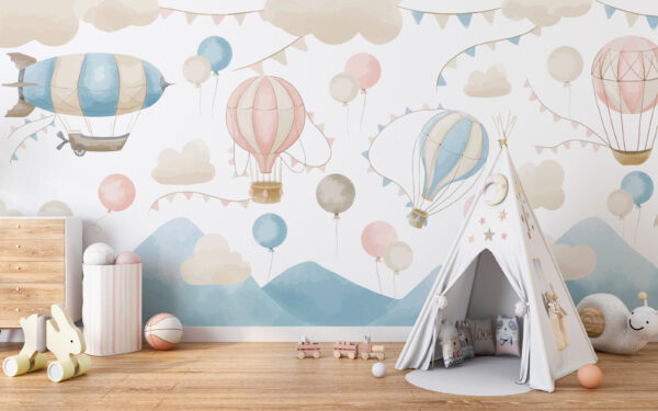 Pink and white hot air balloon Wall murals Pink and white hot air balloon