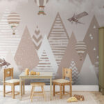 Wall murals Cartoon of a person on a hot air balloon