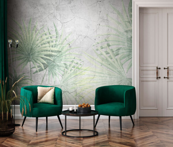 Green leaves on cracked wall mural Wall murals Green leaves on cracked wall mural